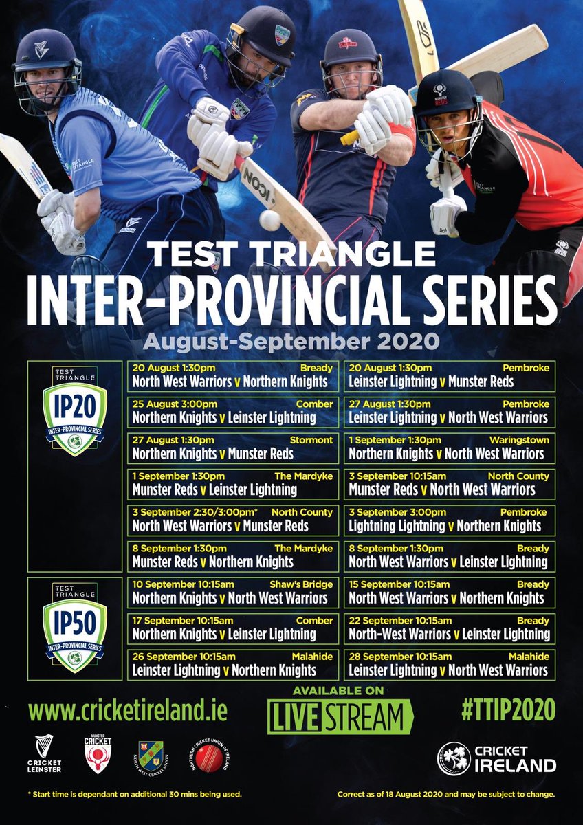 cricketireland's tweet image. ✍️: SEASON PLANNER

Here’s your official @TestTriangle Inter-Provincial Series planner for 2020.

All matches live-streamed and you can follow the games via our new match centres: live.nvplay.com/icc/#

Here you will find match highlights, stats and much more.

#IP2020 ☘️🏏
