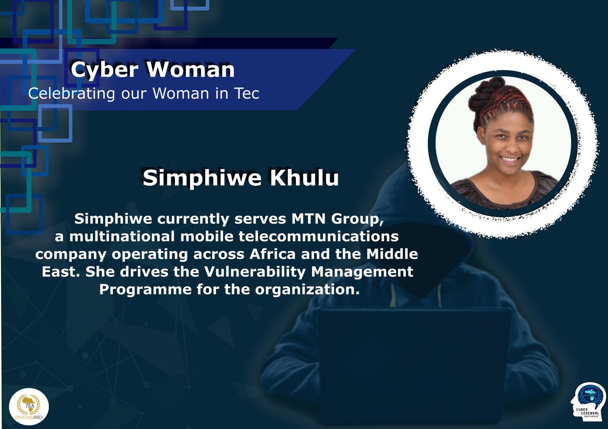 Celebrating our Women in Tec #CyberWoman
In partnership with African Society for Cyber Security Awareness
#CCG #7EA #cybersecurity #cyberattack #cyber #cybersecure #dataprotection #cyberawareness