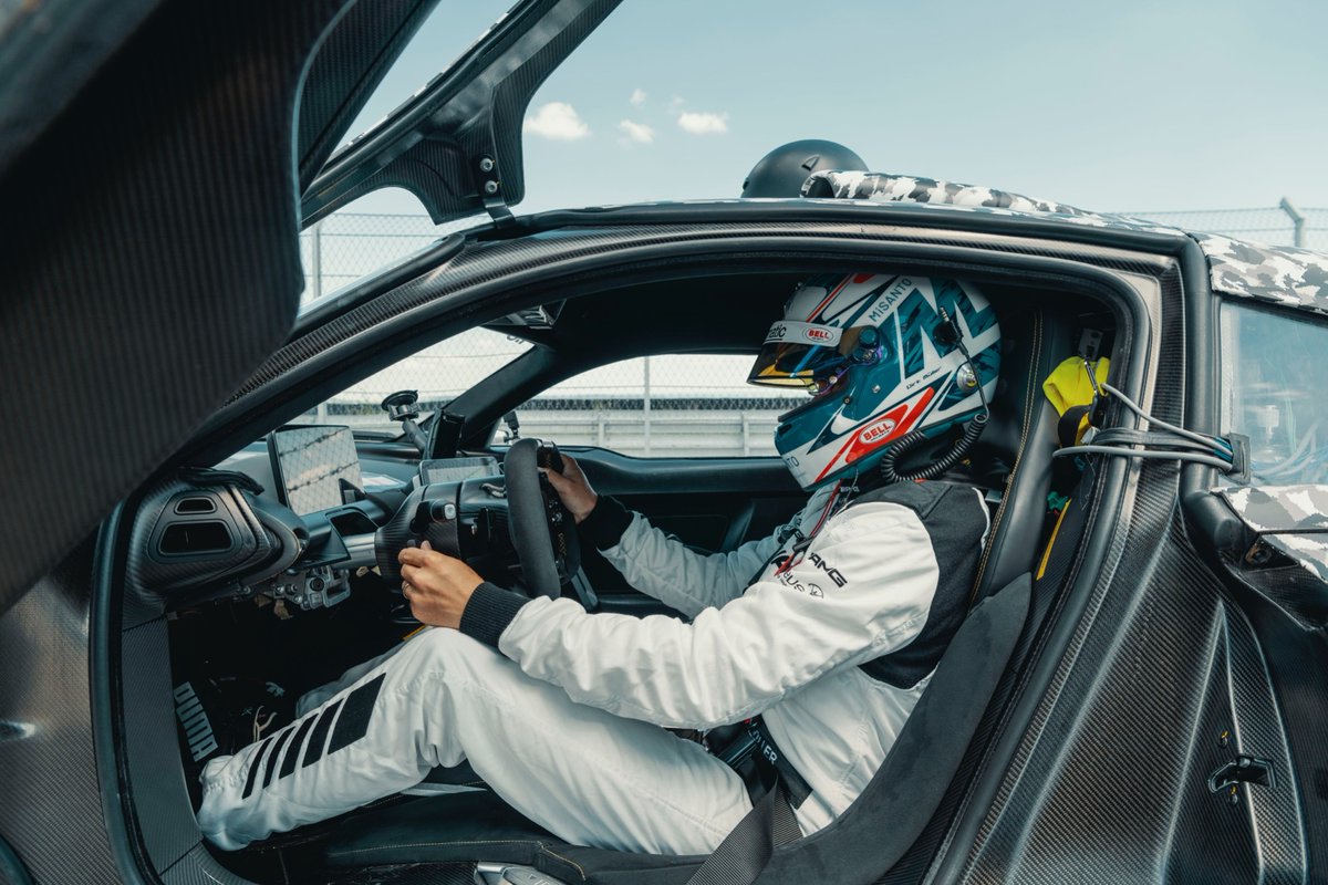 MercedesAMG's tweet photo. The Mercedes-AMG Project ONE development car is entering into the next development phase! With these test drives at the Daimler Test and Technology Center in Immendingen, our hypercar is coming one step closer to series production. Find out more here 👉 https://t.co/oe6dvOrIUD https://t.co/WfbF6Yzksw