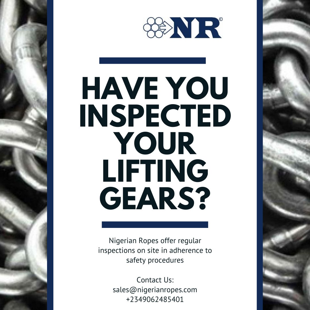 NigRopesPLC's tweet photo. Nigerian Ropes offer regular inspections on lifting gears in adherence to safety procedures #inspection #liftinggears #construction #nigerianropes #ropes #oilandgas https://t.co/oXG5n2hqd4