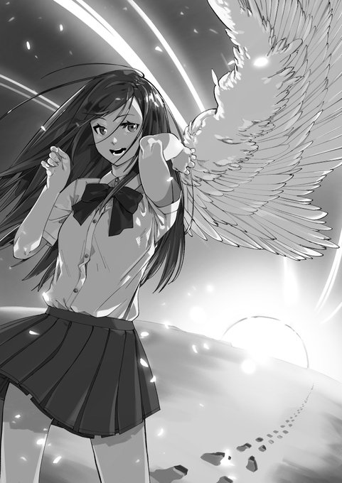 #ワコムモノクロイラストコンテスト 
テーマ「進化」

一歩一歩の積み重ねが、いつか大きな羽ばたきを見せる…ってイメージです 
