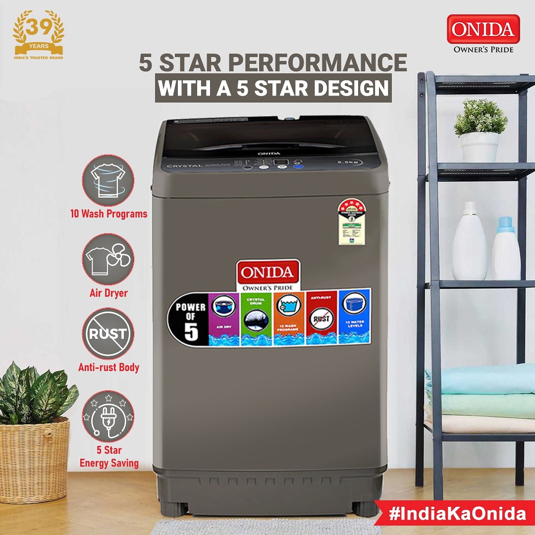onidalive's tweet photo. Presenting this little 5 star rated Beauty. Bring Home a powerful wash in a sleek design!! #WashingMachine #Onida #IndiaKaOnida #MadeInIndia #India #washingmachine #comfortwash #comfortcare #washplus https://t.co/38np5sQuUj