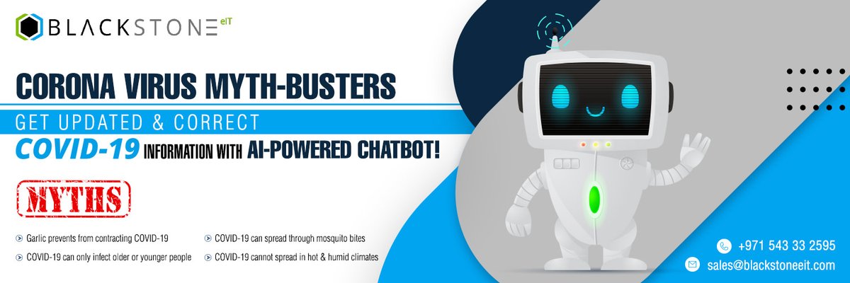 BlackstoneEit's tweet photo. Blackstone’s AI-based multilingual virtual assistant can answer questions about COVID-19 in natural conversational experience. Schedule a Free Demo: https://t.co/2eVci7aQd2
#ChatBot #ai #aichatbot #chatbot2020 #AItechnologies #Artificialintelligence #machinelearning #BlackStone https://t.co/jf6SG2lrRc