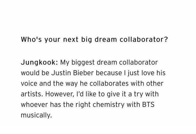 7. Jungkook said his dream collaboration is with Justin Bieber, and is one of the reasons why he’s studying English.