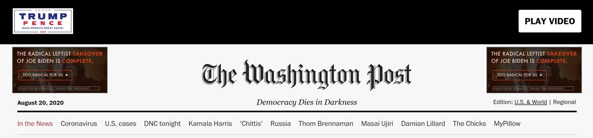 And one more awful thing about this ad buy: the Trump/Pence logo sitting next to the Washington Post logo, as if it were editorial navigation to a news site. Awful, just awful.