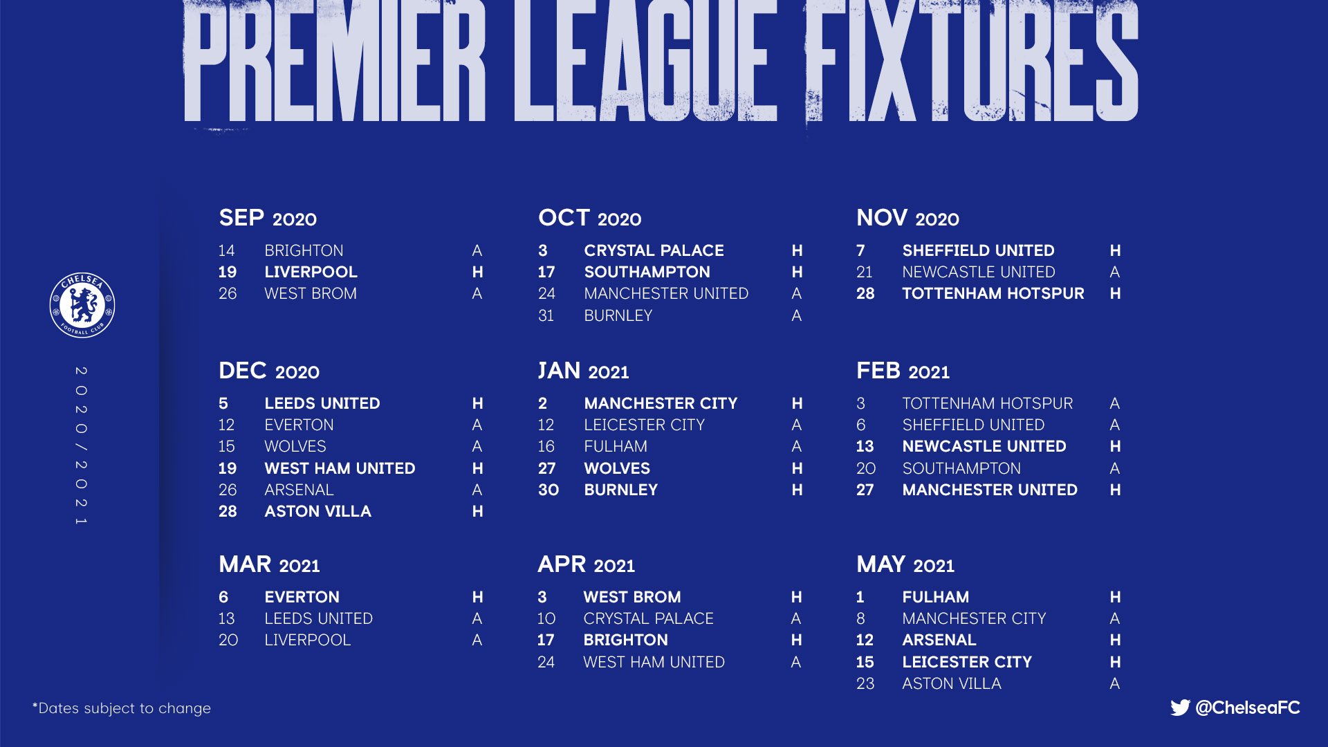 جدول المباريات Premier League 2020/21 fixtures