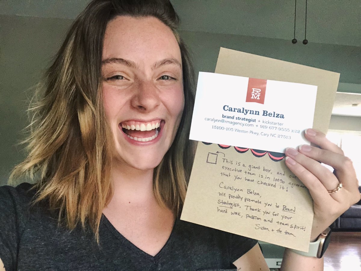 rmagency's tweet photo. Yay Caralynn ๐๐๐ We can always thank her for the big smiles and ideas she brings to the table but this time she's grinning wide because she's officially promoted to Brand Strategist!! Thank you for your hard work, passion and team spirit. #AgentsofGoodness https://t.co/mbBxQQTN5f