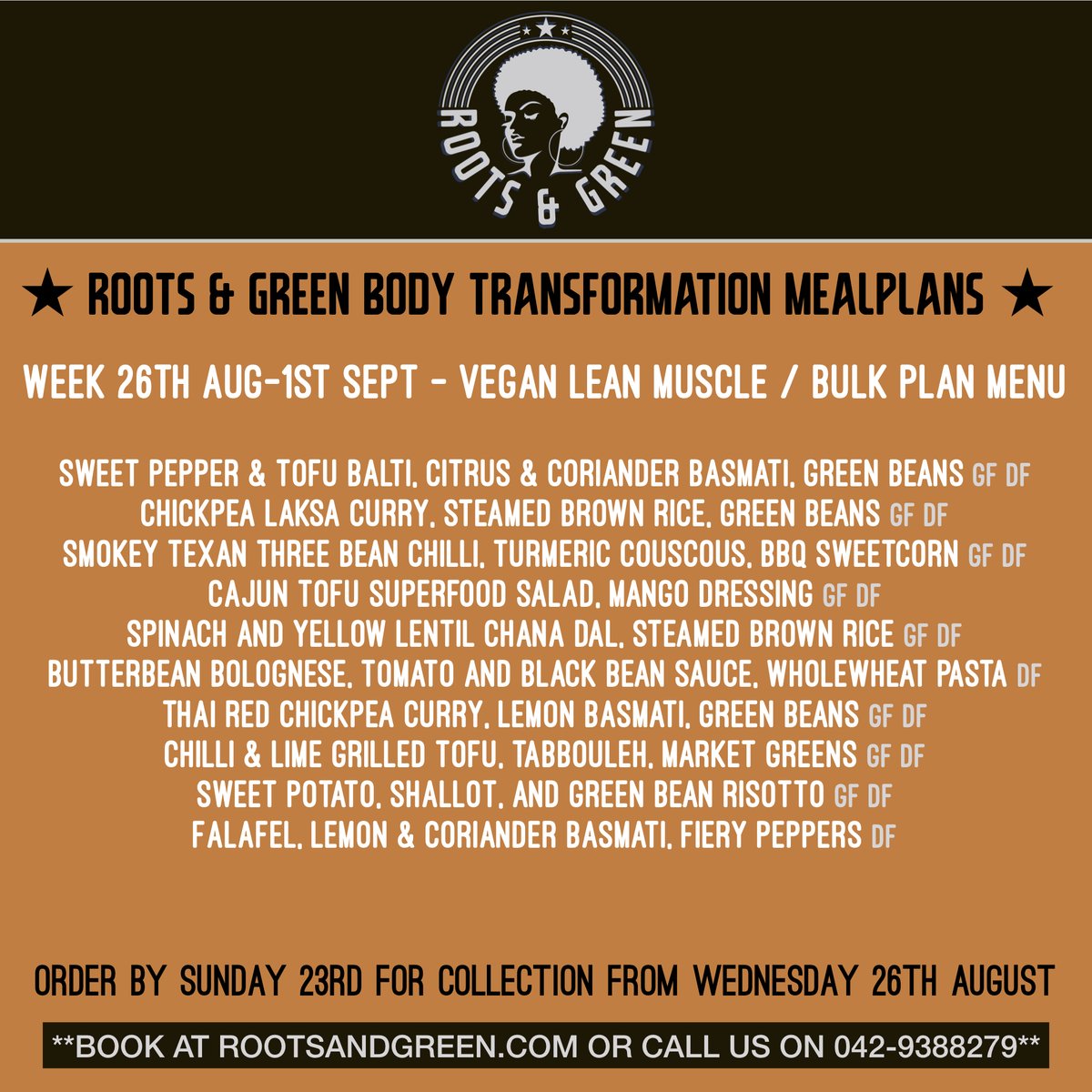 RootsandGreen's tweet photo. Next weeks Menu
Choose from 5 plans:
*Lean Muscle or Vegan Lean Muscle 400-550cal
*Bulk or Vegan Bulk 600-800cal
*Keto (cals vary)

Full macronutrient labeling
€60 for the week (10 dishes) 💥💥💥
€70 for Keto
Add breakfast for an extra €10 per week
6 and 7 day plans available https://t.co/3npS0c9uOX