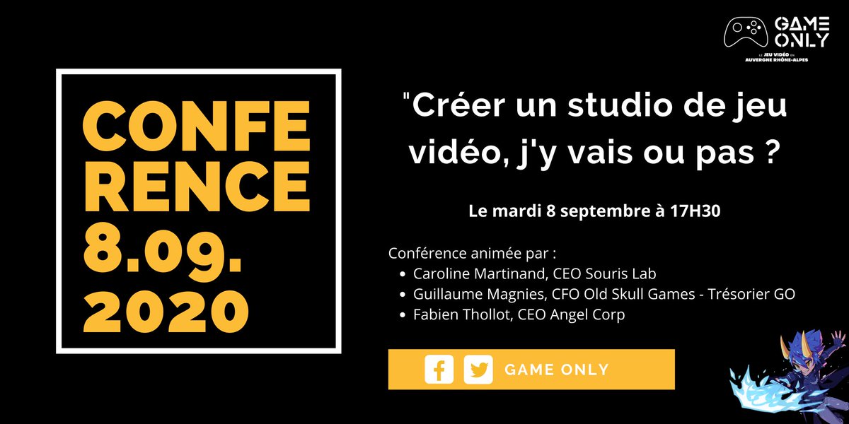 Vous avez une idée de jeu ? Vous hésitez à vous lancer ? Conférence gratuite "Créer mon studio de #jeuvideo j'y vais ou pas ?" le 8 septembre à Lyon avec <a href="/OldSkullGames/">Old Skull Games</a> <a href="/SourisLab/">Souris-Lab</a> et <a href="/AngelCorpTerra/">Angel Corp (Blade Prince Academy on Steam)</a> - Inscriptions ici : eventbrite.fr/e/billets-conf…