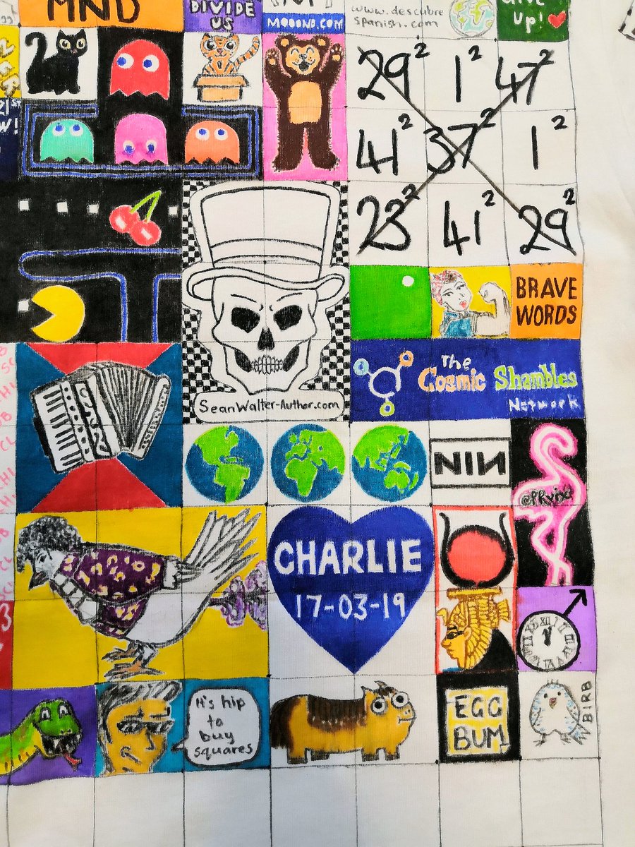 bechillcomedian's tweet photo. To be part of this project and help raise £5000 for @wateraid, head over to https://t.co/WLEEBHzIX2. Each £10 sponsored square (500 total) is hand drawn by me using fabric markers to create a one-off t-shirt design which is technically worth £5000. #5KTS https://t.co/CJc2yehxOz
