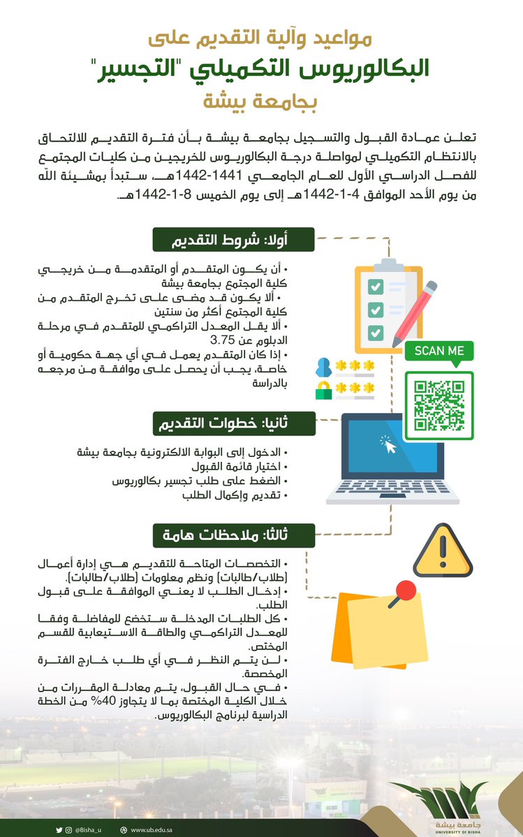 جامعة بيشة تعلن فتح باب التقديم للالتحاق بالانتظام التكميلي التجسير مدونة المناهج السعودية
