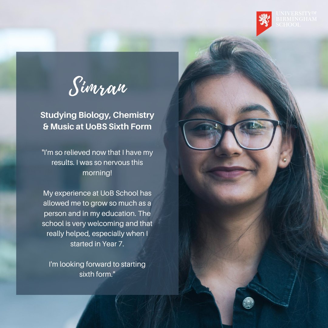 UoBSchool's tweet image. Simran is going on to study at our sixth form, taking A level Biology, Chemistry and Music. Well done 😃

#gcseresults2020 #gcses2020 #alevels #sixthform #year11 #welldone #TeamUoBS