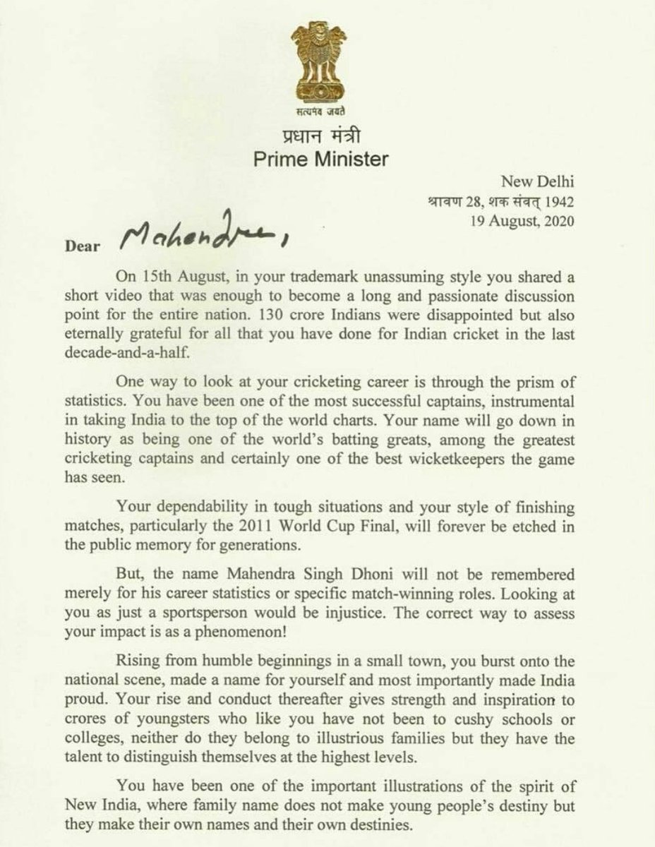 pujatiwariBJP's tweet image. A letter from one Great and loved Stalwart to another👌👇

Respected Shri @narendramodi
Ji writes to #DhoniThePrideOfIndia

&quot;Where we come from does not matter as long as we know where we are headed.
This is the spirit that you have exuded and inspired many youngsters with&quot; 

👌