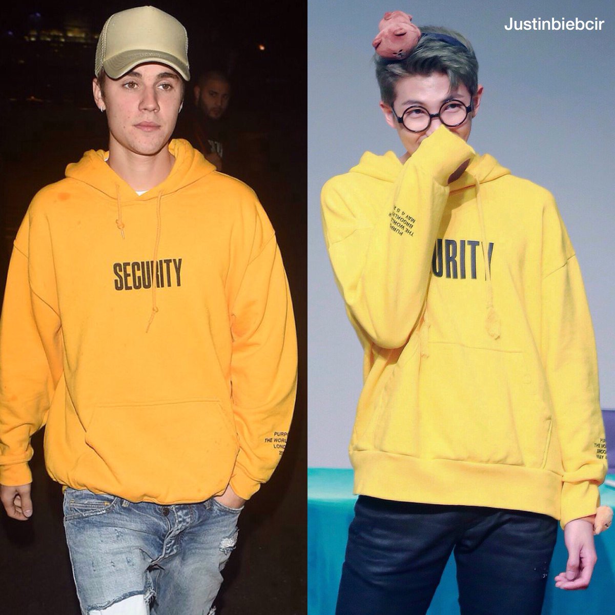 23. Namjoon wearing Justin Bieber Purpose Tour Merch