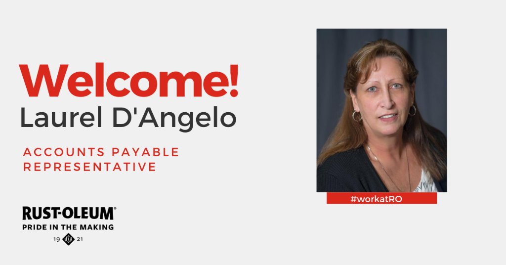 RustOleum's tweet photo. Congratulations and welcome to the team, Laurel! She has a wealth of knowledge in Accounts Payable and SAP and will be working as our new AP Representative. Welcome!
#teamrustoleum #workatro #rustoleum #newhire https://t.co/XXCq13jfCt