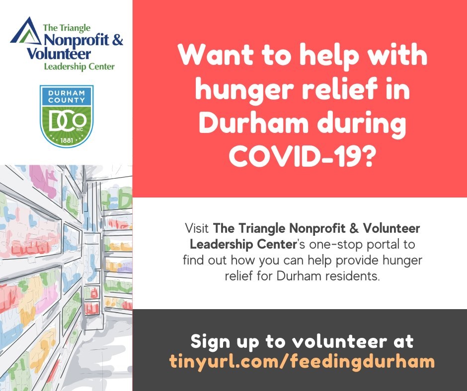 Now’s the time to serve. Do you have a few minutes and want to help feed #Durham? Sign up for one or more of the many volunteer opportunities at the <a href="/VolTriangle/">The Volunteer Center (TNVLC)</a> “Feeding Durham Together” portal. Pack meals, deliver food and much more! Go here: tinyurl.com/feedingdurham