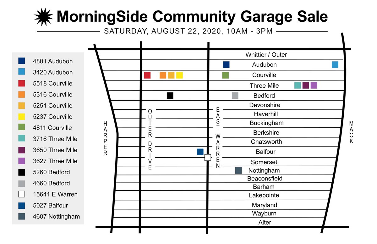 Here’s the map for the MorningSide Community Garage Sale this Saturday. Come out and support your fellow neighbors! #morningsiderepresent
🏡☀️🏁