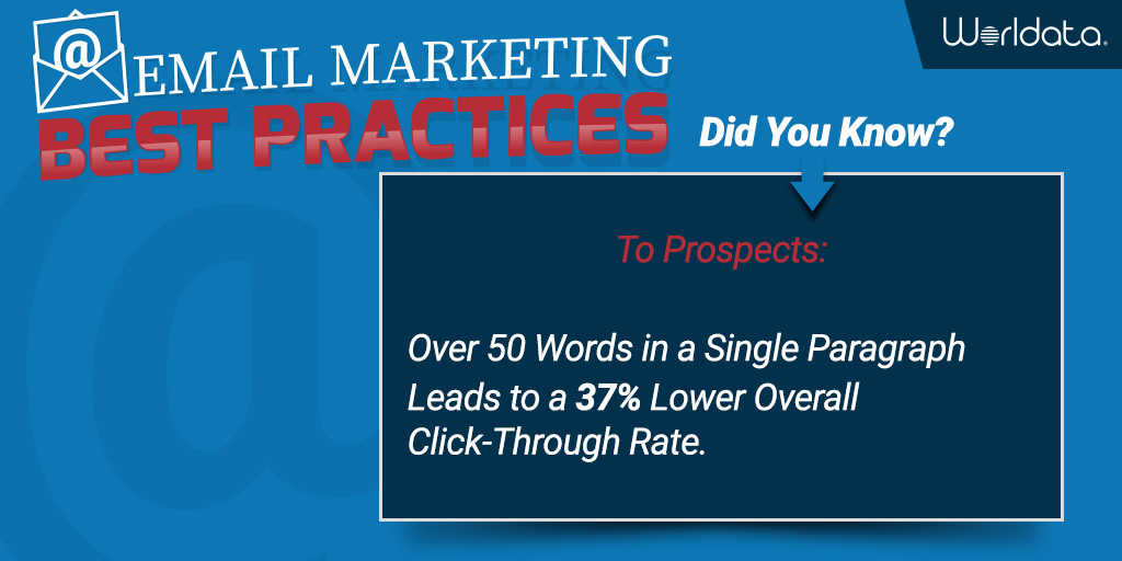 worldata's tweet image. Here’s another little thing that matters.  When marketing to new people, they don’t need to know so much at first.  Excessive words will bore them. Make your paragraph shorter.  People want to make decisions quicker. 

 #DigitalMarketing #EmailMarketing #Marketing #B2B #B2C