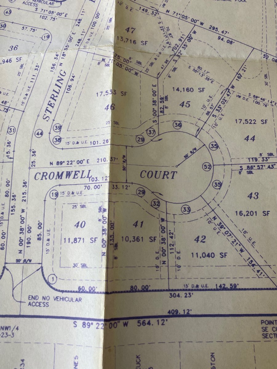 My dad recently uncovered the original plans for the neighbourhood I grew up in (in America). Cromwell Court was the original name of the street I lived but they changed it at some point... to Stuart Court.