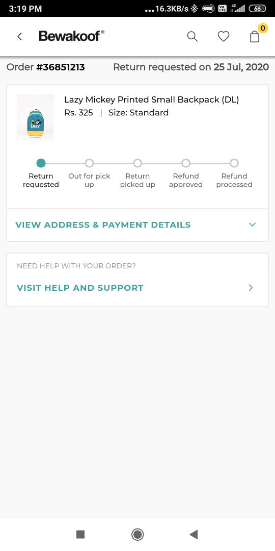 Return request given on 25/7/2020 but still now  there is no reply from bewakoof company.. Worst service and i complicated 5 time in help line but NO use #bewakoof #bewakoof_IN
