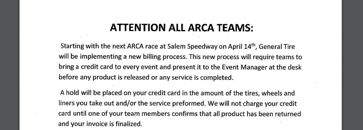 Got to have a credit card on file before you can get tires.