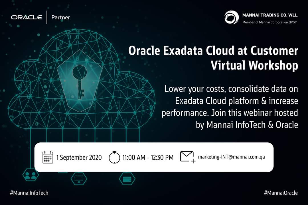 InfotechMannai's tweet image. Your one step away to combine cloud simplicity, agility &amp;amp; elasticity with @Oracle #Exadata Cloud @ Customer. Discover how to lower your costs with #Database Consolidation through this #webinar. 
1 September 2020. 11:00 AM, Qatar. 
Register! bit.ly/3iWNG0j
#MannaiInfoTech