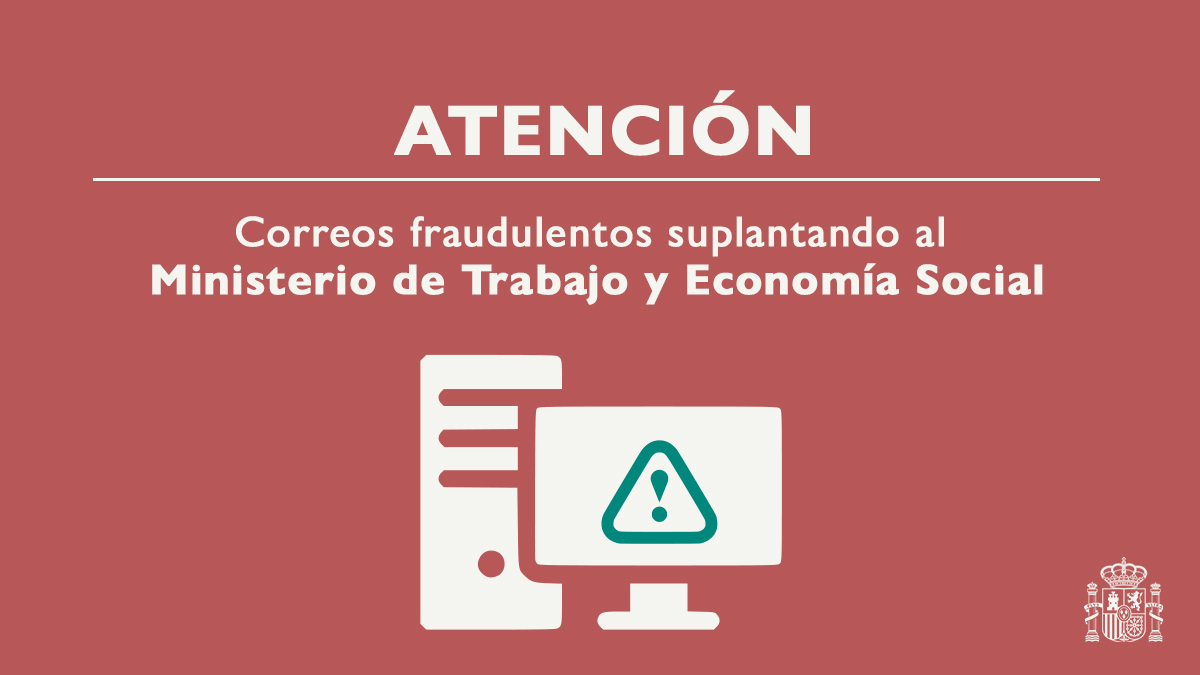 empleogob's tweet photo. ¡Atención! ⚠️ Se han detectado correos fraudulentos suplantando a este Ministerio. Si recibes un correo con el asunto «Fwd: Urgente - Proceso de trabajo Extrajudicial Nº (números aleatorios)», acompañado de un fichero, se trata de contenido malicioso. 

📎 https://t.co/09m5YicRO8 https://t.co/pKSn5GJm61