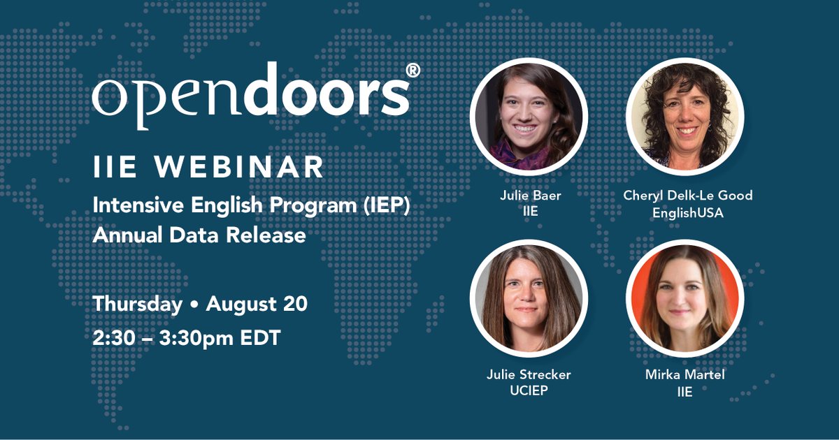jnbaer's tweet photo. For anyone interested in #IntlStudents at Intensive English Programs - join us for today's #OpenDoorsReport data release with @MirkaMartel, Cheryl Delk-Le Good from @ELPsintheUSA, and Julie Strecker from #UCIEP.

Register Now https://t.co/Dn8h8RlAna https://t.co/7eXd2zcgK4