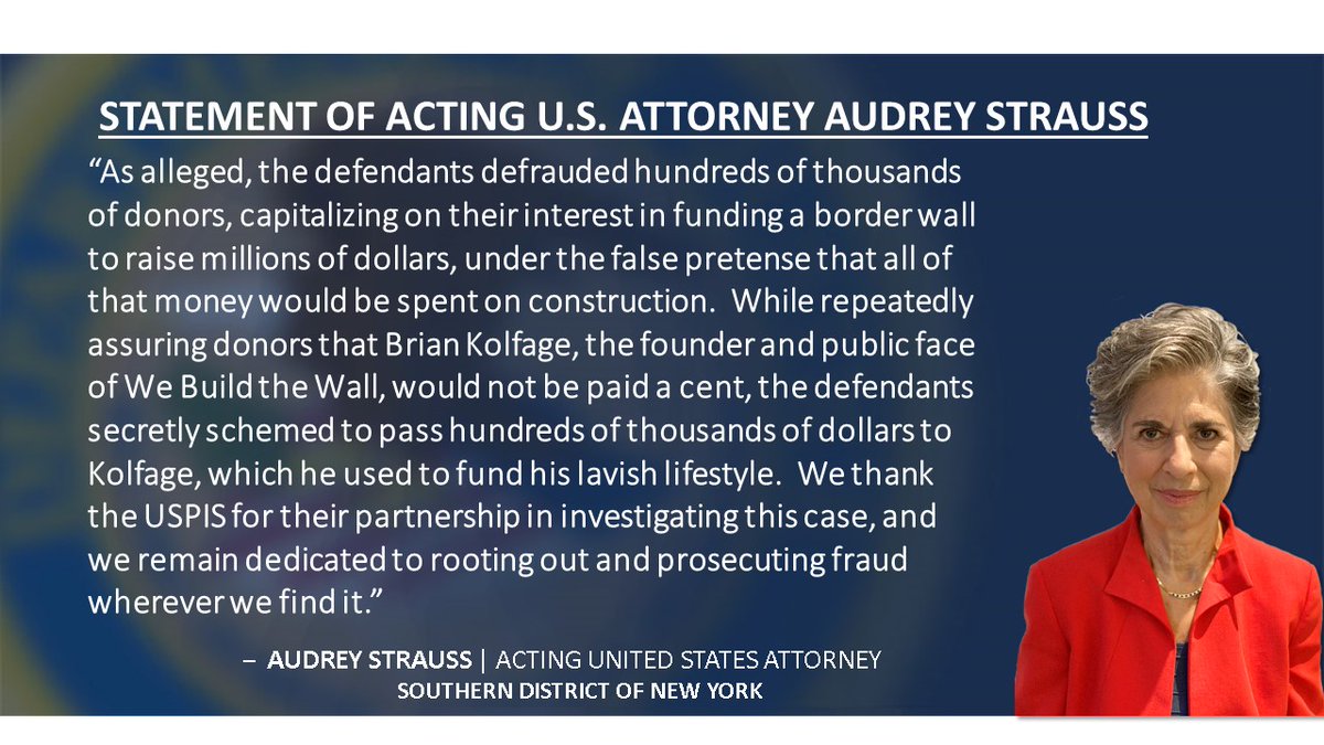 SDNYnews's tweet image. Leaders of ‘We Build The Wall’ online fundraising campaign charged with defrauding hundreds of thousands of donors 
justice.gov/usao-sdny/pr/l…