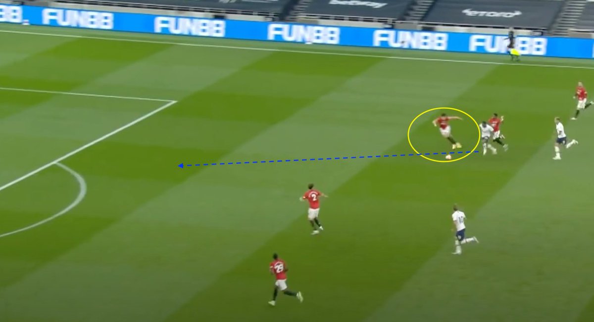However, Bergwijn is able to beat him for pace on the inside as Maguire is not able to turn his hips quick enough to delay the progress of the Dutch attacker. This particular attack ended with Bergwijgn scoring for Spurs, United would end up equalizing late on via a Bruno Penalty
