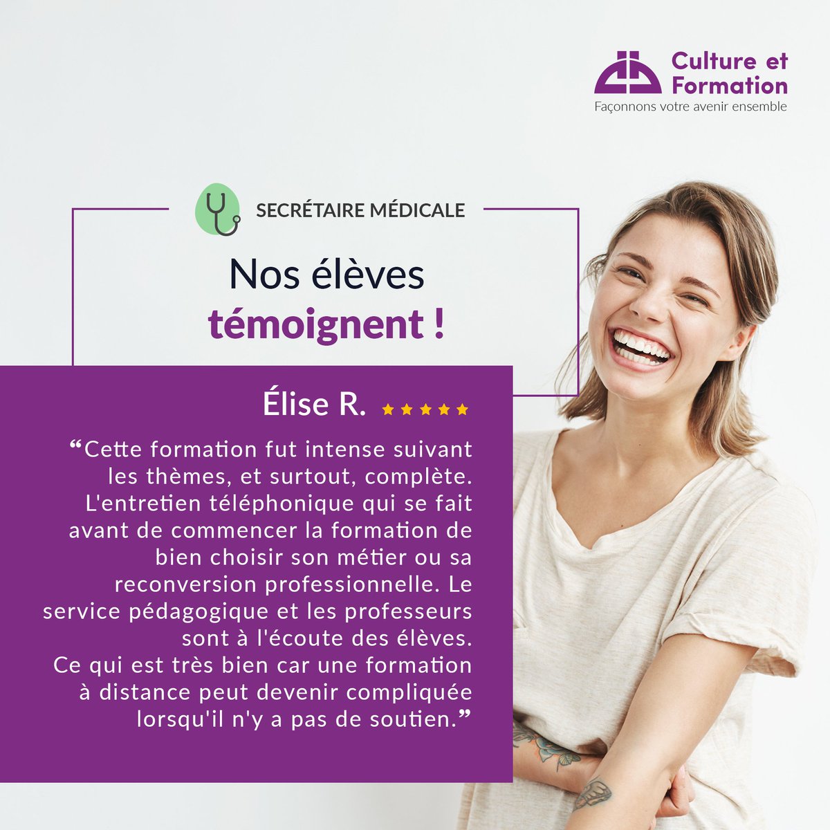 Choisir le bon organisme de #formation, c’est une étape primordiale afin de construire votre projet professionnel !

Bulle de dialogue Et pour vous aider, qui de mieux que les (anciens) élèves de Culture et Formation ?