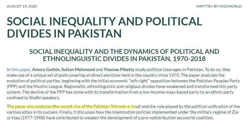 Thread: Recent Study On Social Conditions & Political Divides in Pakistan.French economists have analyzed the polls data at  @WIL_inequality since 1970 to 2018 Elections. It has discussed the fall & rise of political entities in the light of social variables. 1/