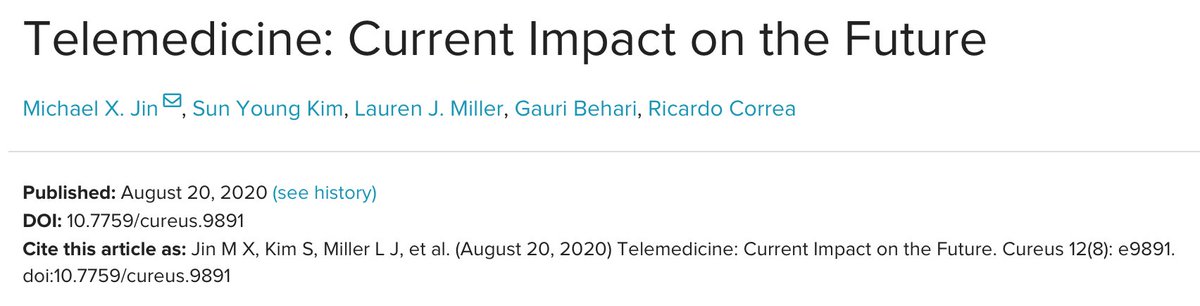 I've officially been published! Here's to the first of many publications in my career (and hopefully my two other projects will follow suit soon)! #FutureMD #MedicalQuality #Telemedicine #Covid_19 
cureus.com/articles/36583…