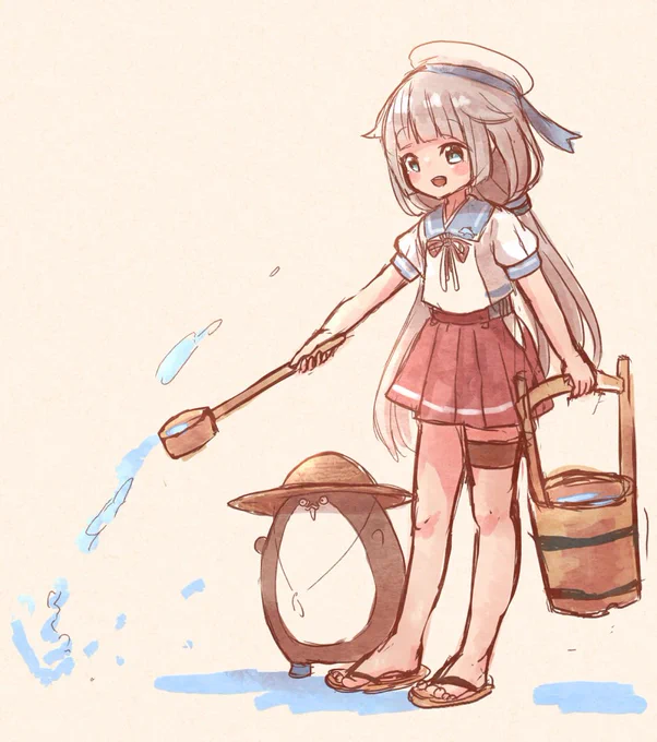 打ち水御蔵ちゃんとボクカワウソ☀️
ボクカワウソは炎天下に裸足だと火傷しそうなので、靴下みたいなのを履かせてもらっています 