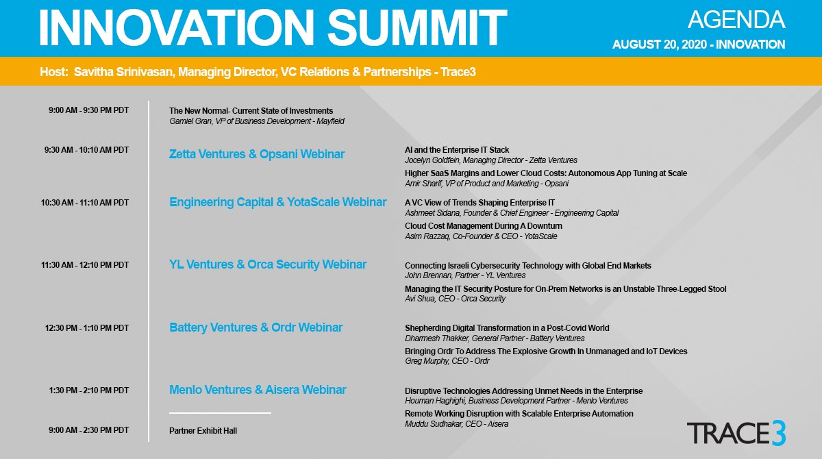 trace3's tweet photo. Day 3! Host Savitha Srinivasan, Managing Director, VC Relations at #Trace3 will be leading our #Trace3Summit guests through a day of #Innovation with our VC Partners along with some of the leading #emergingtech companies they are investing in--Register: https://t.co/mnwI93FOTO https://t.co/8j3QzAsklE