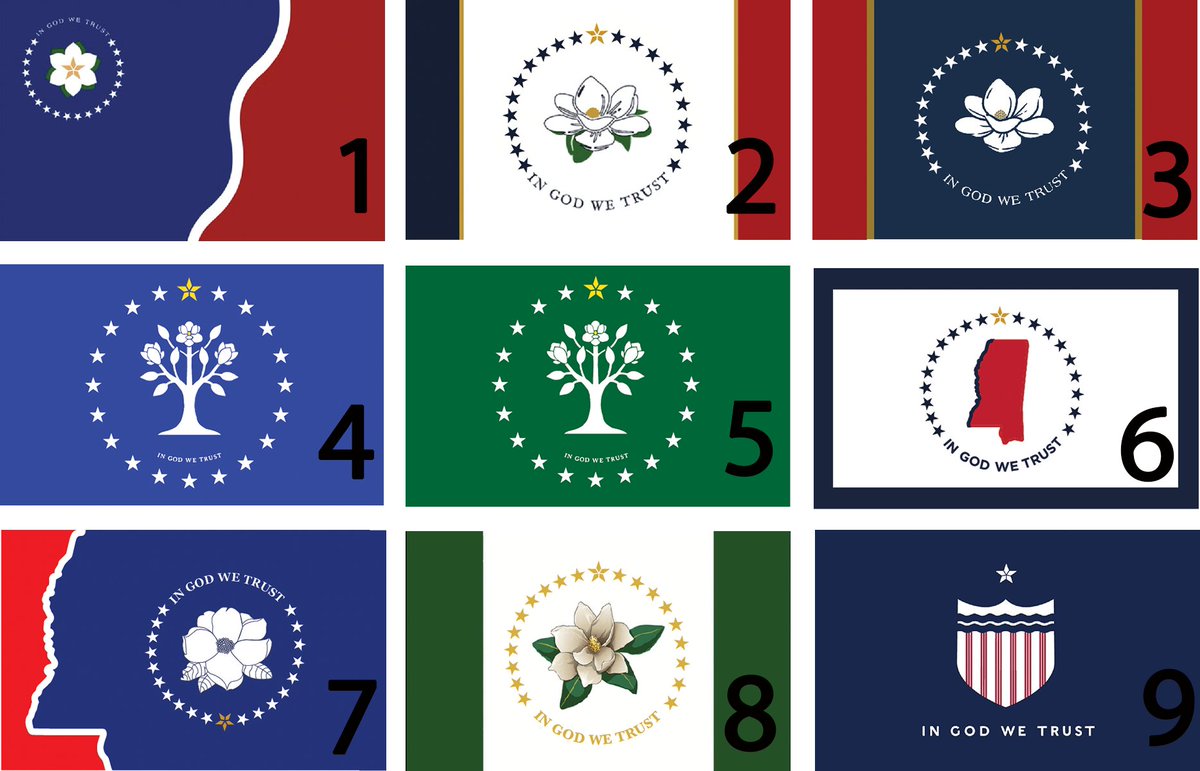 1-9 WHICH IS YOUR FAVORITE? Read more about the 9 finalists for Mississippi's next state flag, and record your vote with the MS Dept. of Archives &amp; History here>> bit.ly/2E2DpRh