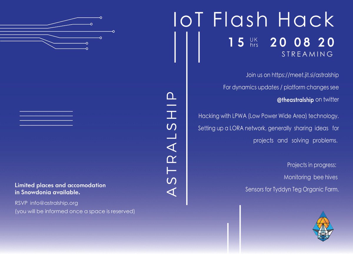 theastralship's tweet photo. We'll be live at 3pm UK. Talking #IoT
We'll start with @embedded_iot talking about the Ambient Kettle project. Then in some order we'll be setting up a LoRa gateway, Talking about the MING IoT stack, t-call & thing stream low cost IoT networks and also Godot VR #floss platform. https://t.co/NyE73EQvVc