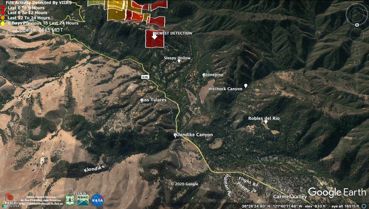 2/ Here's the same area but viewing to the south from Carmel Valley Village towards Sleepy Hollow.  #CarmelFire