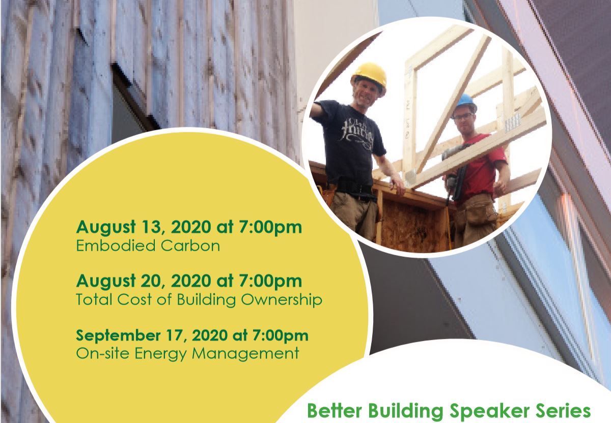 EcologyAction's tweet photo. The Better Building Speaker Series Total Cost of Building Ownership Webinar is happening tonight, Thursday August 20th at 7:00 PM ADT. To register: https://t.co/btsGMb8s7C. This event will also be streamed live on the Ecology Action Centre Facebook Page. https://t.co/eXXLgEMkm8
