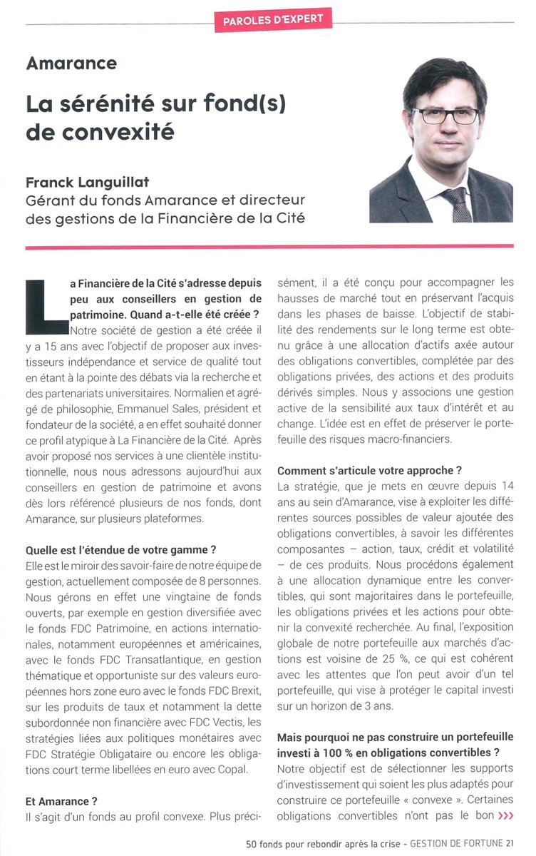FinCite's tweet photo. Amarance parmi les 50 fonds pour rebondir après la crise dans "Gestion de fortune" de juillet 2020 ! https://t.co/htlRNbneFH