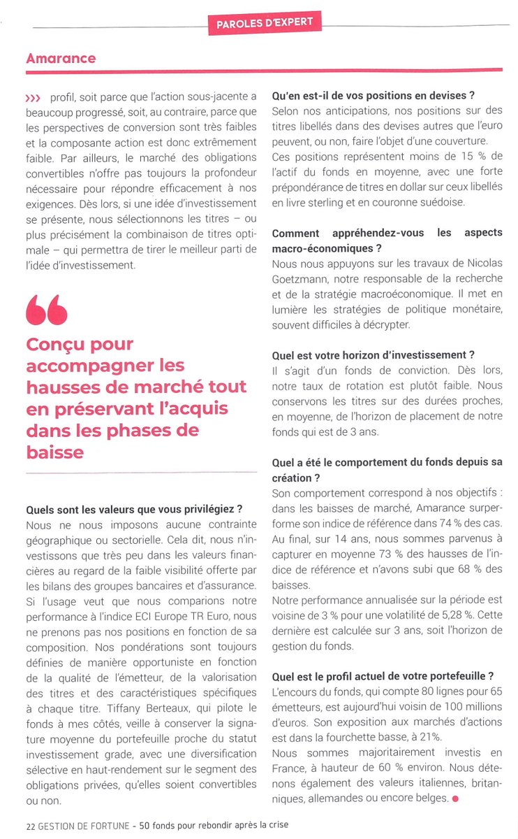 Amarance parmi les 50 fonds pour rebondir après la crise dans "Gestion de fortune" de juillet 2020 !