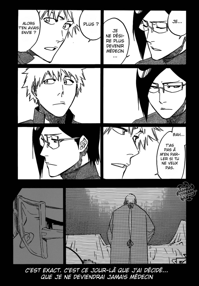 Pour ce qui est de Uryu lui a perdu sa mère, Il vient s'opposer a ce qu’il est de base. Il vient contredire le sang Quincy. Il est le seul à dire non à ce traumatisme. Il va accepter son traumatisme et se servir de la flèche constitué de sa mère. "Antithesis"