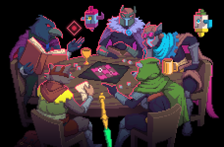 Is it too meta when your characters are playing their game?
#HyperLightDrifter #ttrpg

Illustrated by <a href="/snowkie/">Eka Pramudita</a>