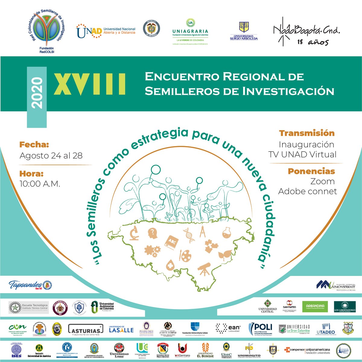Estamos a 4 dias del inicio de nuestro XVIII Encuentro Regional de Semilleros de Investigación. Programación: bit.ly/2PJJQuU #SomosRedCOLSI <a href="/MILSET_Global/">MILSET</a>
