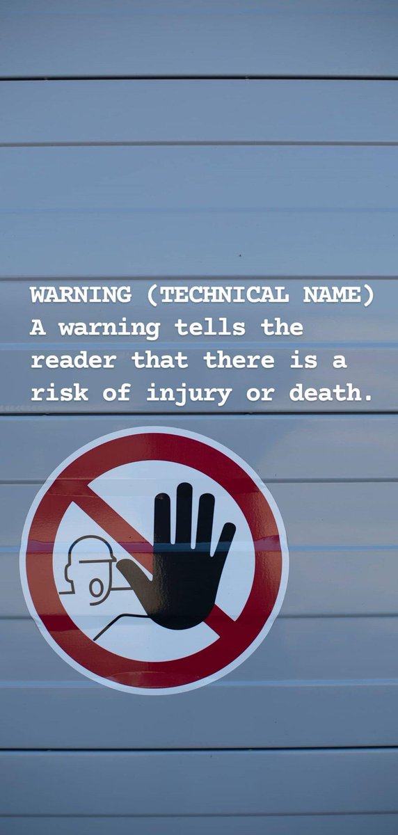 Shufrans's tweet image. 🚫A warning tells the reader that there is a risk of injury or death. It is also important not to omit the subject at times because the reader will not know what you are referring to.
#SimplifiedTechnicalEnglish #warningsigns #warnings #ControlledEnglish #STE #technicalsupport