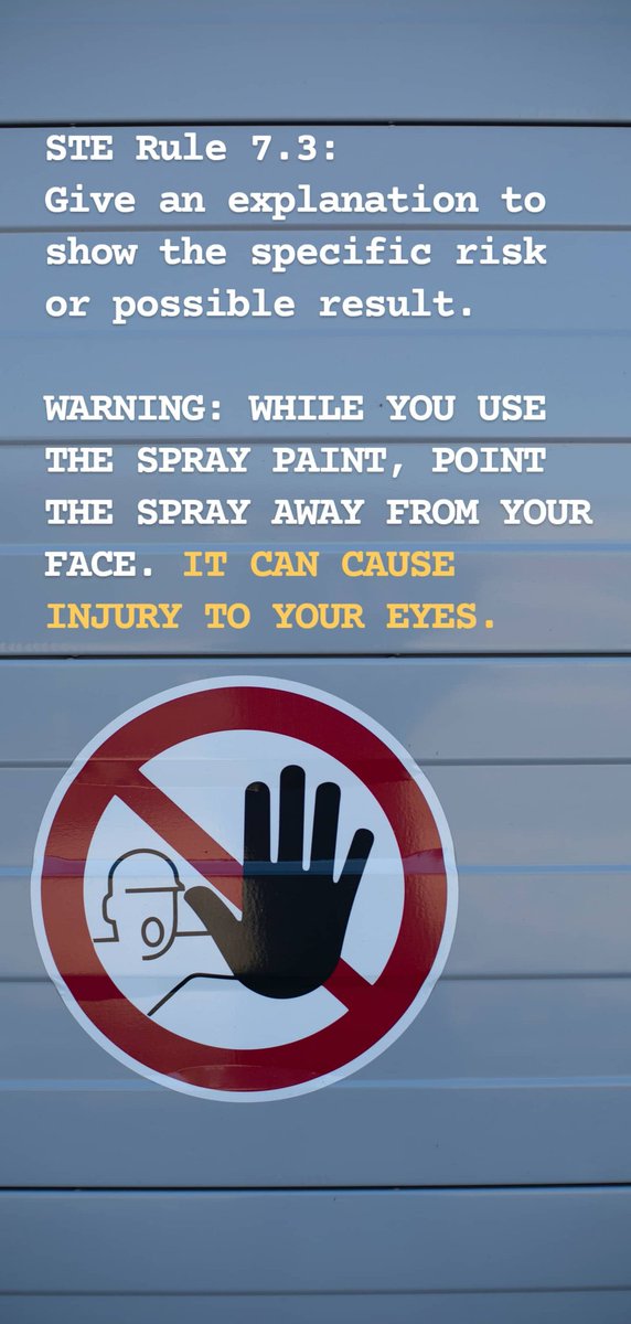 Shufrans's tweet image. Finally, in rule 7.3 of the STE specification, technical writers should give an explanation to show the specific risk ⚡️or possible result.

#STE #warnings #ControlledEnglish