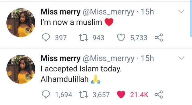 AliMANJ05987214's tweet photo. #AllahuAkbar #Muslims_are_one #muhammadfinalmessenger(P.B.U.H)
@Miss_merryy #Mashallah accepted islam today!!! https://t.co/maUInTs0ux