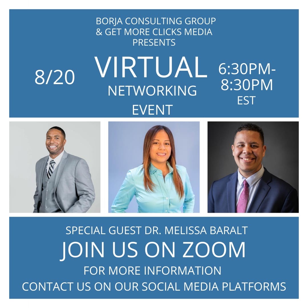 borjaconsulting's tweet photo. Event is tonight !!! Close to 50 registered. Guest Speaker, Dr. Melissa Baralt. Register here https://t.co/TvphOUlHFJ
#virtualnetworkingevent #mindset #networking #networkingyourwaytosuccess https://t.co/NNfRjTibz5