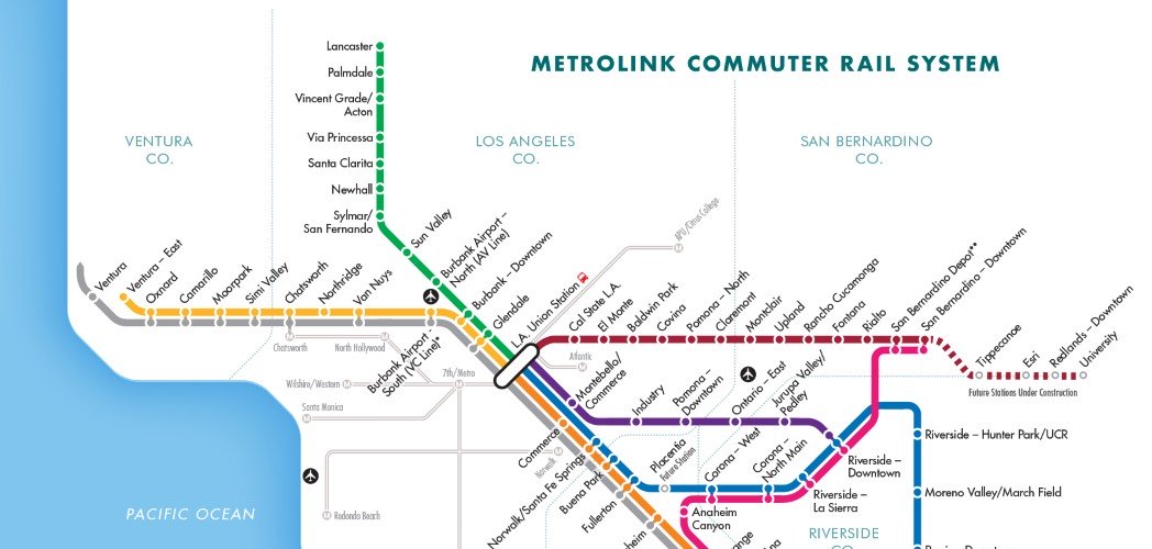 Additionally, Metrolink (technically the Southern California Regional Rail Authority) owns the majority of both routes, so securing slots wouldn't battle with freight, but capacity may be an issue with single track segments on both and through the Union Station throat.