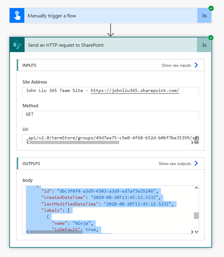 johnnliu's tweet photo. 👨‍🔬#FlowNinja 120 calling tenant termstore via Send HTTP to SharePoint flow action.

1. add some new tenant terms
2. play with graph explorer https://t.co/e8aukHDmEk
3. append $whatIf wonderful ❤ FileServices
4. use Send HTTP with SharePoint via _api

this means standard action https://t.co/eSJLrACFch